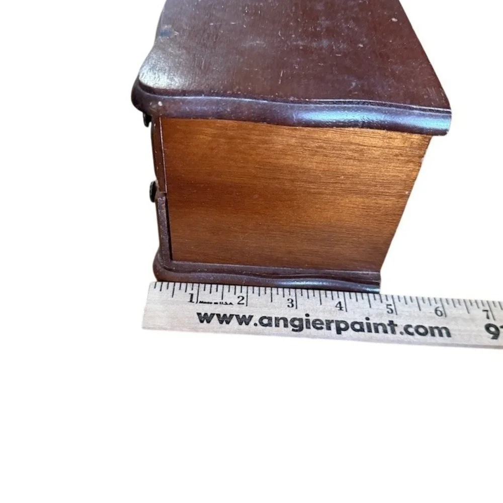 Wood Jewelry Box Mini Chest Brown Mirror Lid 2‎ Drawers Ring Organizer